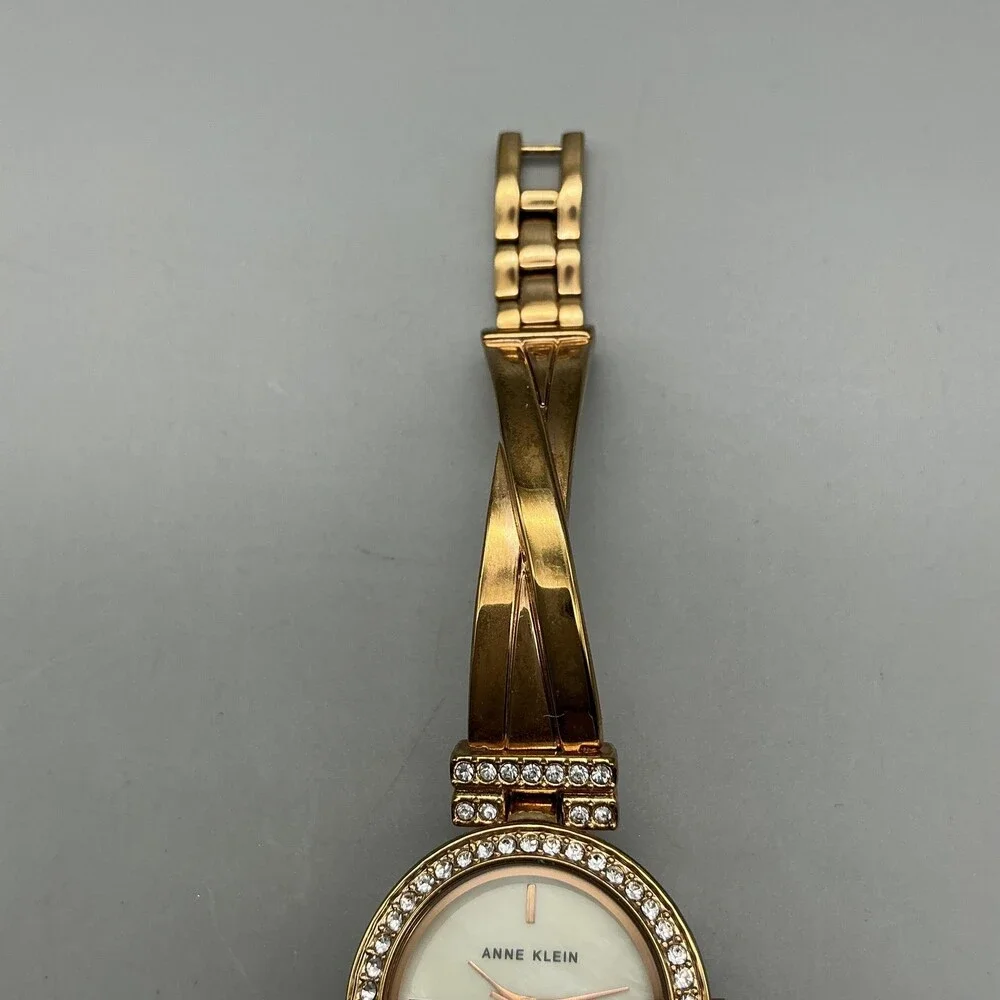 Anne Klein Womens Watch 24mm MOP Gold Tone Crystals Bangle New Battery 6.75